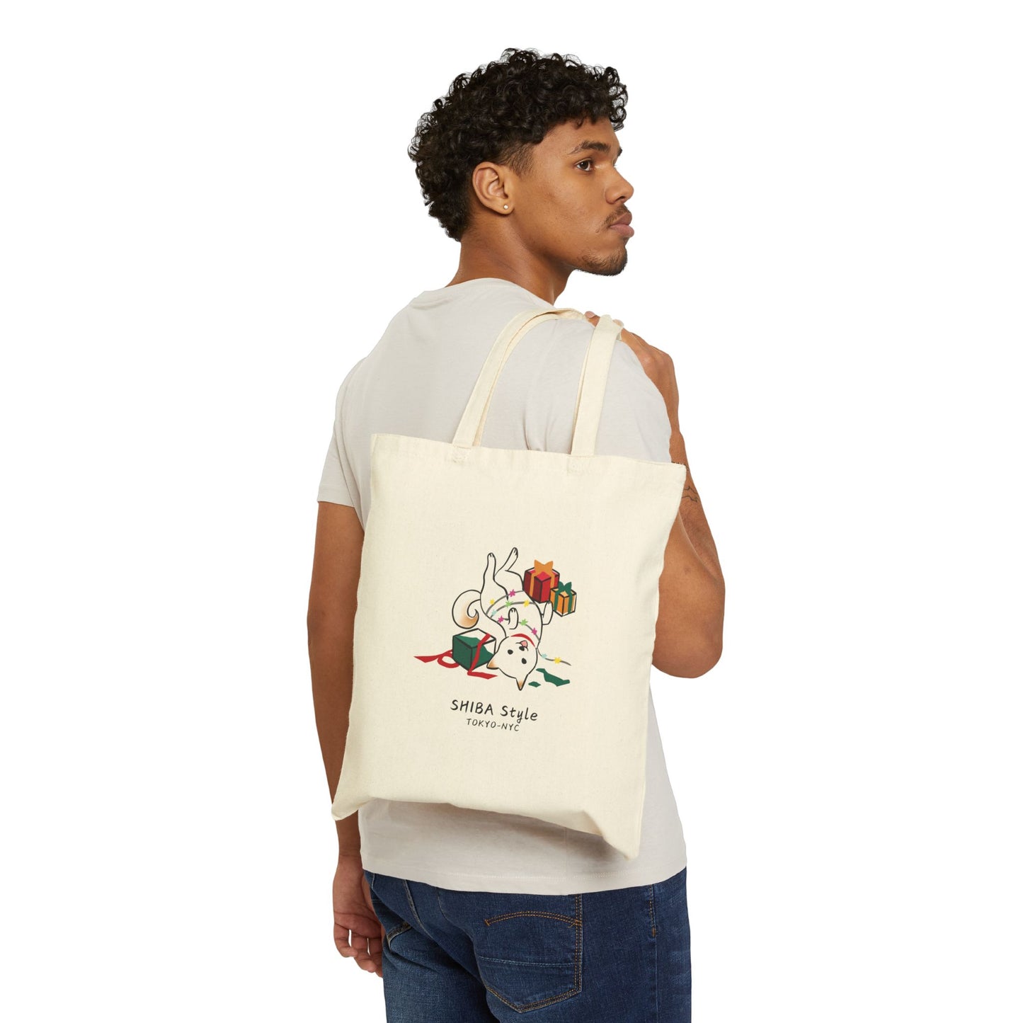 Cotton Canvas Tote Bag (Holiday Edition Cream Shiba)