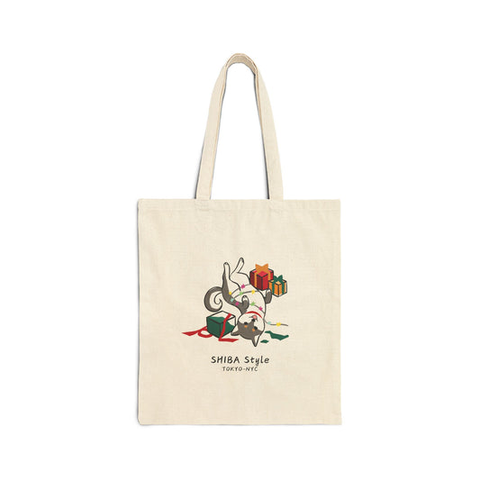 Cotton Canvas Tote Bag (Holiday Edition Black Shiba)